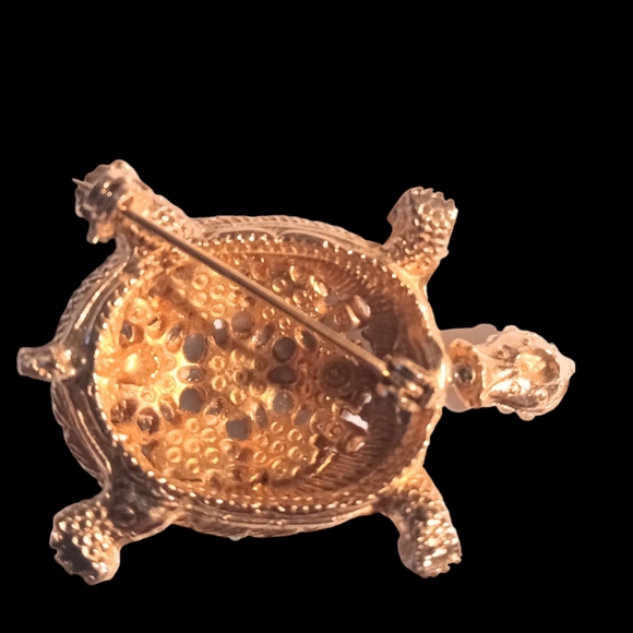 VINTAGE RARE CINER UNSIGNED TURTLE BROOCH PIN TURQUOISE FLOWERS - Picture 4 of 5